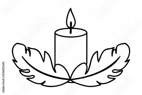 Candle with feathers flame burning