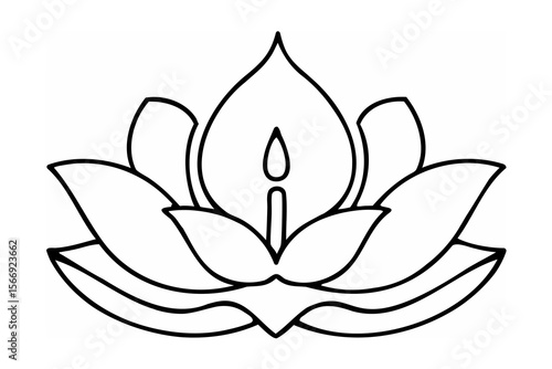Stylized lotus flower with flame outline black and white