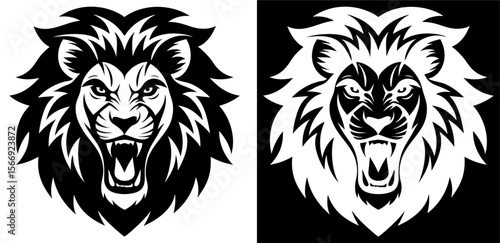 Lion head angry mood vector silhouette icon