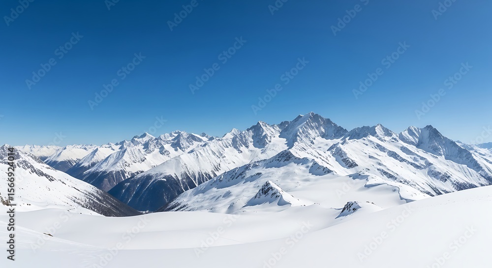 Majestic Winter Mountain Panorama Snow-Capped Peaks and Glacial Valley Majestic Winter Mountain Panorama Snow-Capped Peaks and Glacial Valley