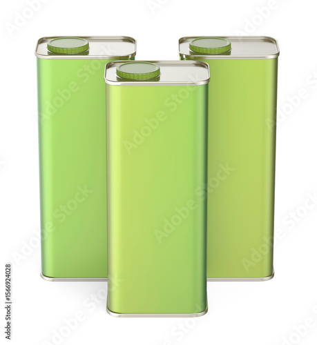 Group of three green square tin cans