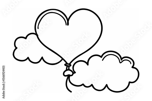 Heart shaped balloon floating with clouds vector