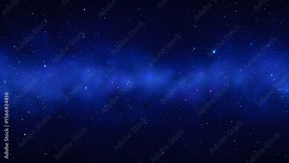 Fototapeta premium Horizontal Blue Nebula in Deep Space with Star Field