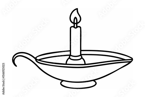 Burning candle in oil lamp flame wick