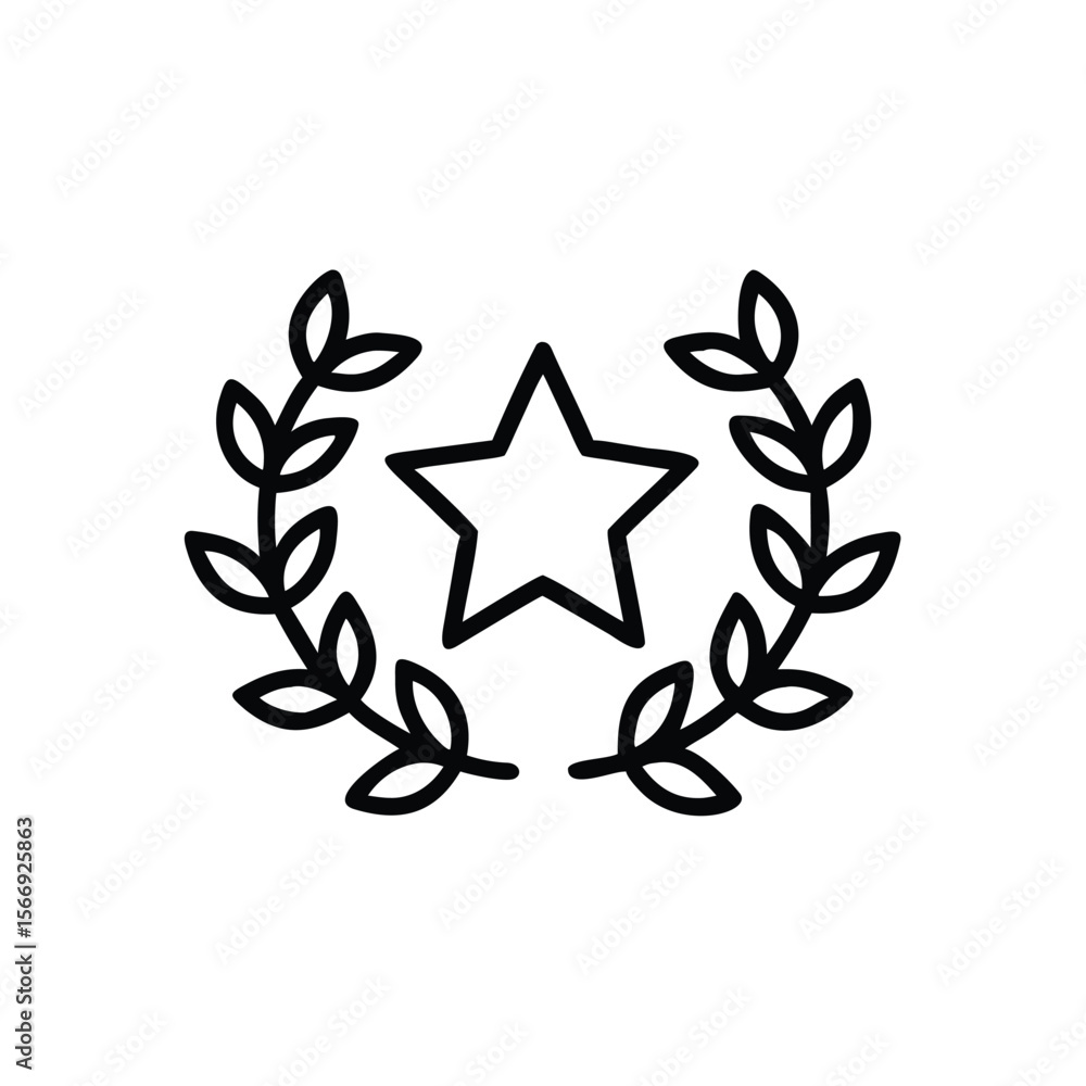 Obraz premium Outline star icon inside a laurel wreath on a symbol achievement leaves branch