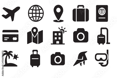Travel, Vacation & Tourism Essential Icons Set