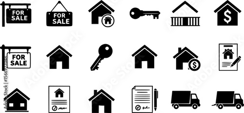 Real Estate Icon Set in Black and White