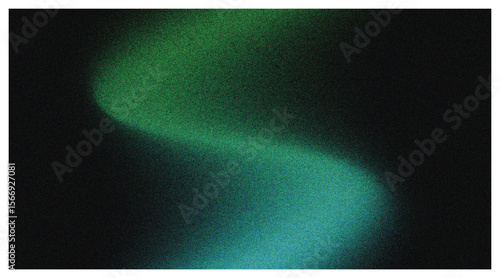 Mystical S-Curve Light Trail with Grain, Abstract Green Blue Gradient on Dark Background, Dynamic Cosmic Energy Backdrop