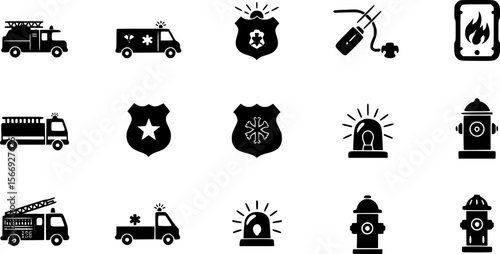 Emergency Services Icons - Black and White Vector Set