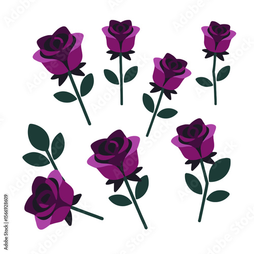 Elegant Purple Rose Illustration-Beautiful Floral Design-Modern Rose Clipart-Botanical Art-Perfect for Valentine's Day-Romantic Flower Graphic-Floral Background Design