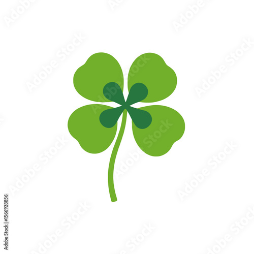 Four Leaf Clover Illustration-St Patricks Day Symbol-Lucky Charm Graphic-Green Shamrock Design-Irish Culture and Tradition-Simple Vector Illustration for Good Luck