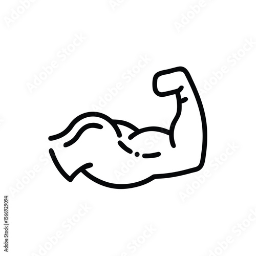 Line drawing a flexed arm muscle on a showing biceps forearm strength