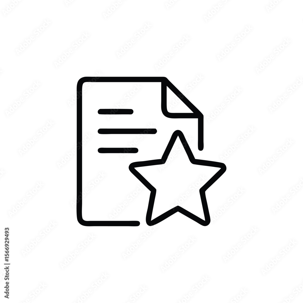 Outline document with lines a star symbol on a handdrawn file paper Outline document with lines a star symbol on a handdrawn file paper