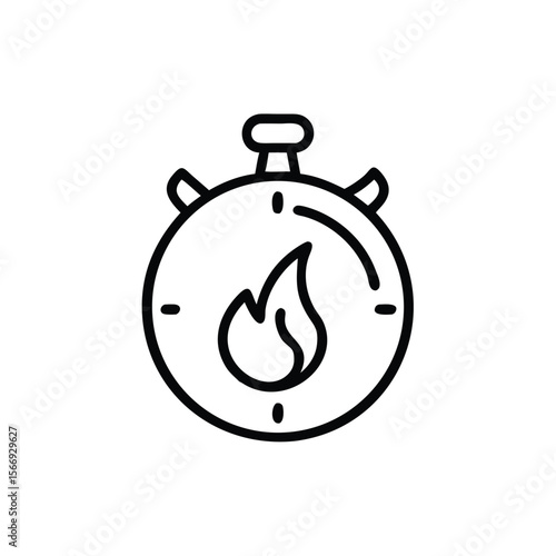 Stopwatch symbol with flame inside on handdrawn timer time