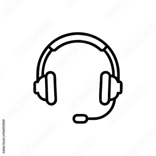 Outline a headset with a microphone on a simple handdrawn design headphones audio
