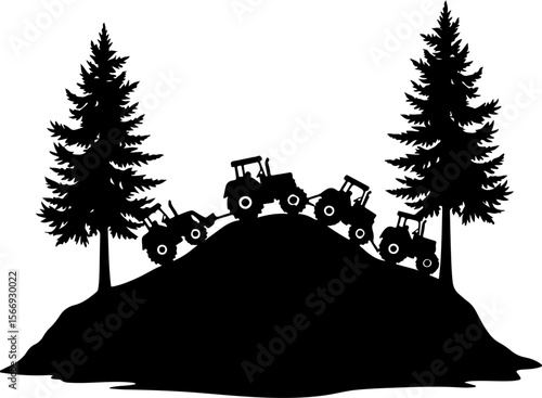 Tractors in a Forest Landscape  trees, agriculture,  vector bundle