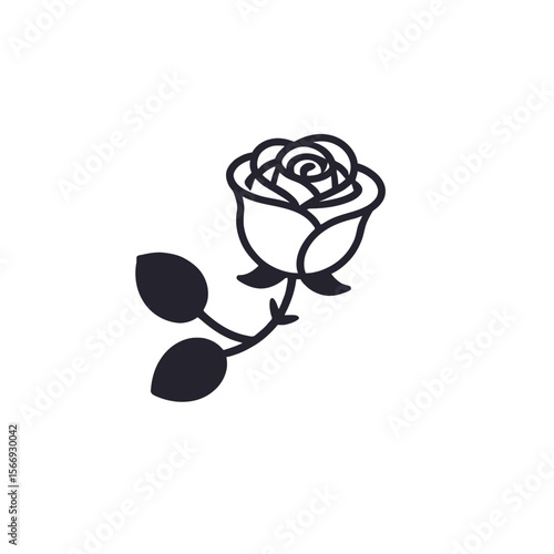White Rose Illustration-Elegant Flower with Dark Leaves-Floral Design Element-Botanical Art for Creative Projects-Simple Rose Image for Decor