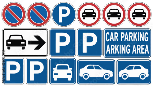 Collection of Blue Parking Signs and Symbols EPS Vector Graphics