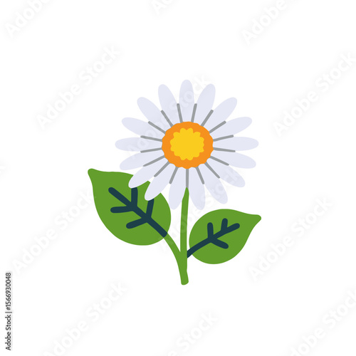 White Daisy Flower Image-Floral Illustration with Green Leaves-Springtime Daisy Graphic-Daisy Clipart for Crafts-Floral Design Element-Nature Inspired Artwork