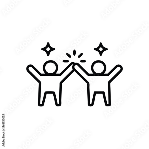 Two stylized figures high fiving with starbursts above them on a teamwork success