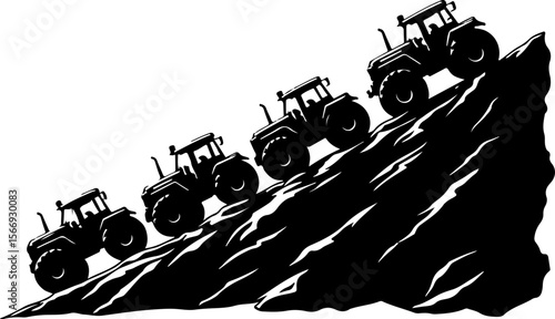 Tractors in a Forest Landscape  trees, agriculture,  vector bundle
