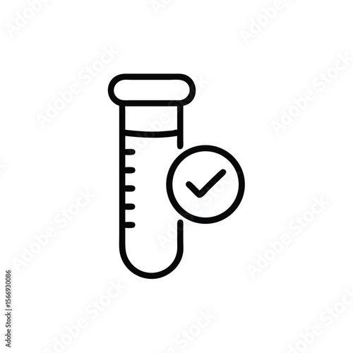 Outline test tube with check mark inside a circle symbol on vector