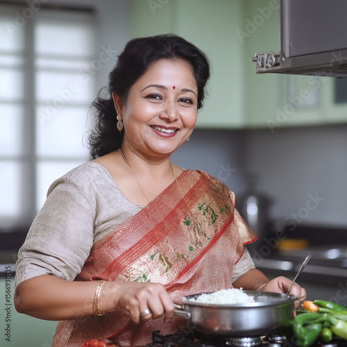 indian grandmother cooking in the kitchen