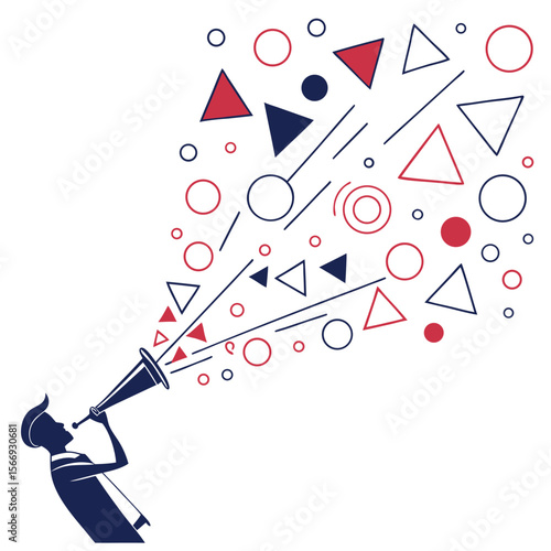Silhouette Man Playing Trumpet Red Blue Geometric Burst Celebration music
