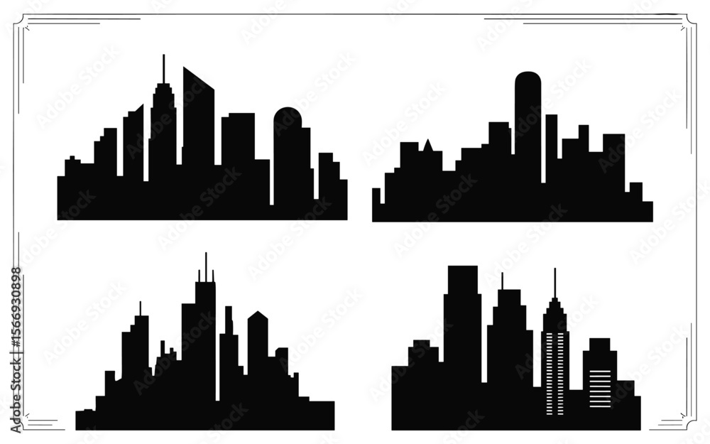 Obraz premium City Skyline Silhouette Set – Urban Architecture Variants in Grid Format
