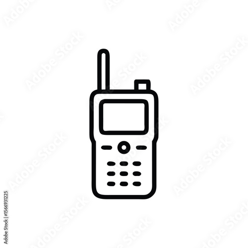 Outline a walkie talkie with antenna buttons on a radio communication