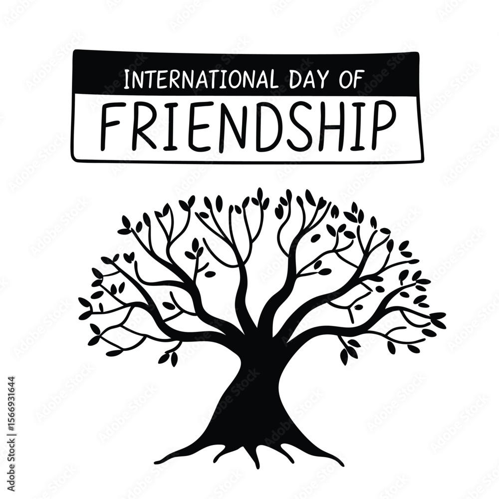 Fototapeta premium Black Stylized Tree Icon Interconnected Branches International Friendship Day white