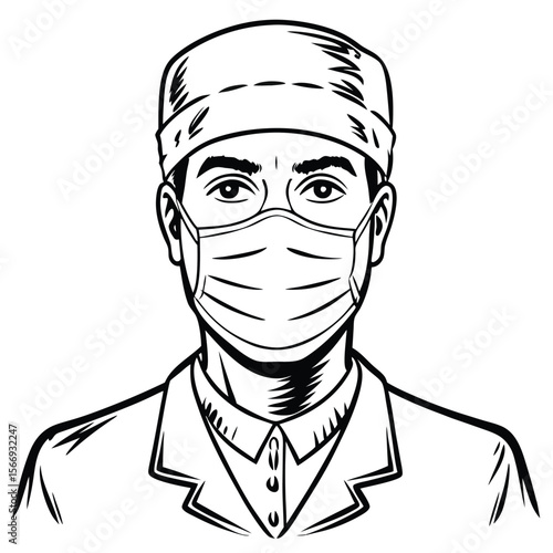 Surgeon wearing mask and cap medical doctor