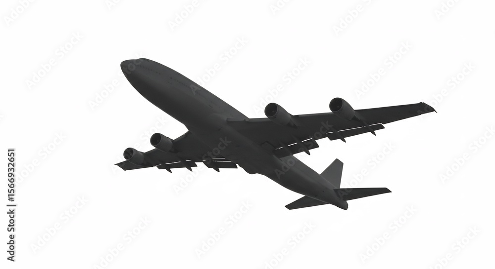 Obraz premium 力強く上昇する巨大旅客機 シルエット描写 白背景