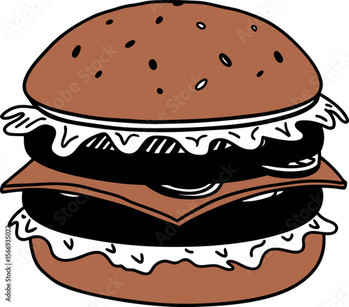 Cheeseburger with Lettuce Tomato Cheese and Patty Illustration