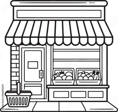 Fresh Produce Market Line Art Illustration of a Grocery Store