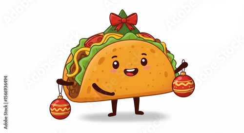 Cute cartoon taco christmas character illustration