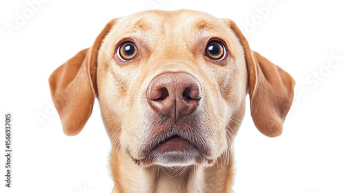 Wallpaper Mural Eager dog sitting with wideopen eyes, anticipation emotion, white bg Torontodigital.ca