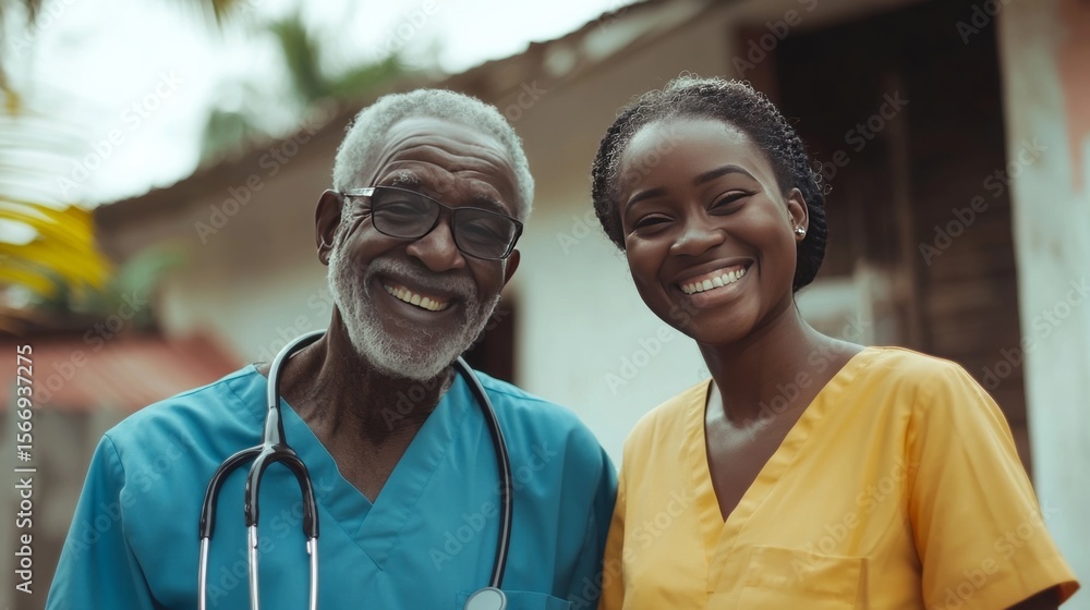 Obraz premium Smiling senior helped by young, caring nurse.