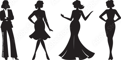 Four women silhouettes in different attire fashion business