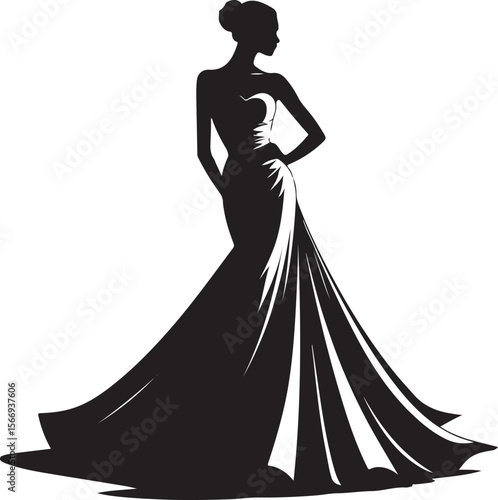Elegant woman in flowing gown silhouette fashion