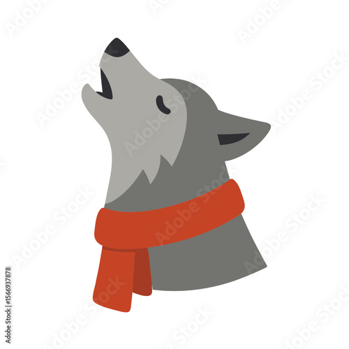An stylized illustration of a lone wolf, its head upturned in a soulful howl, enhanced by a bold scarf, this image captures the wild spirit and the essence of winter.