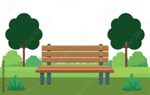 Lonely Wooden Bench Vector in Nature Background