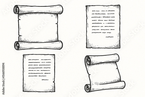 Ancient Scroll and Manuscript Vector Set – Hand Drawn Historical Papers on White Background