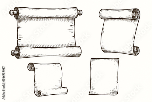 Ancient Scroll and Manuscript Vector Set – Hand Drawn Historical Papers on White Background