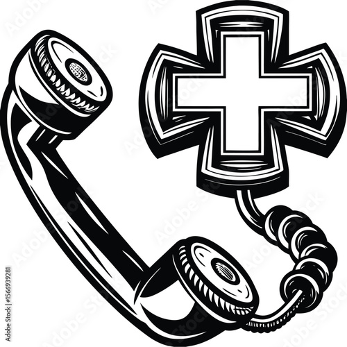 Black and white phone handset with medical cross healthcare