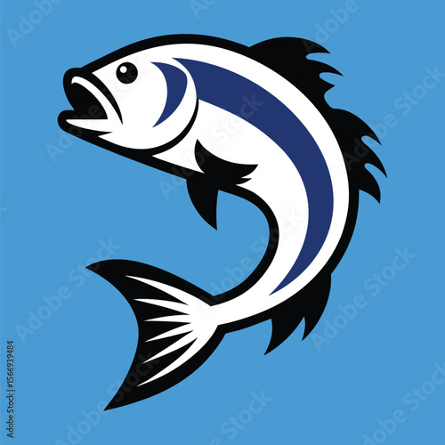 Bold Bass Fish Jumping from Water Illustration