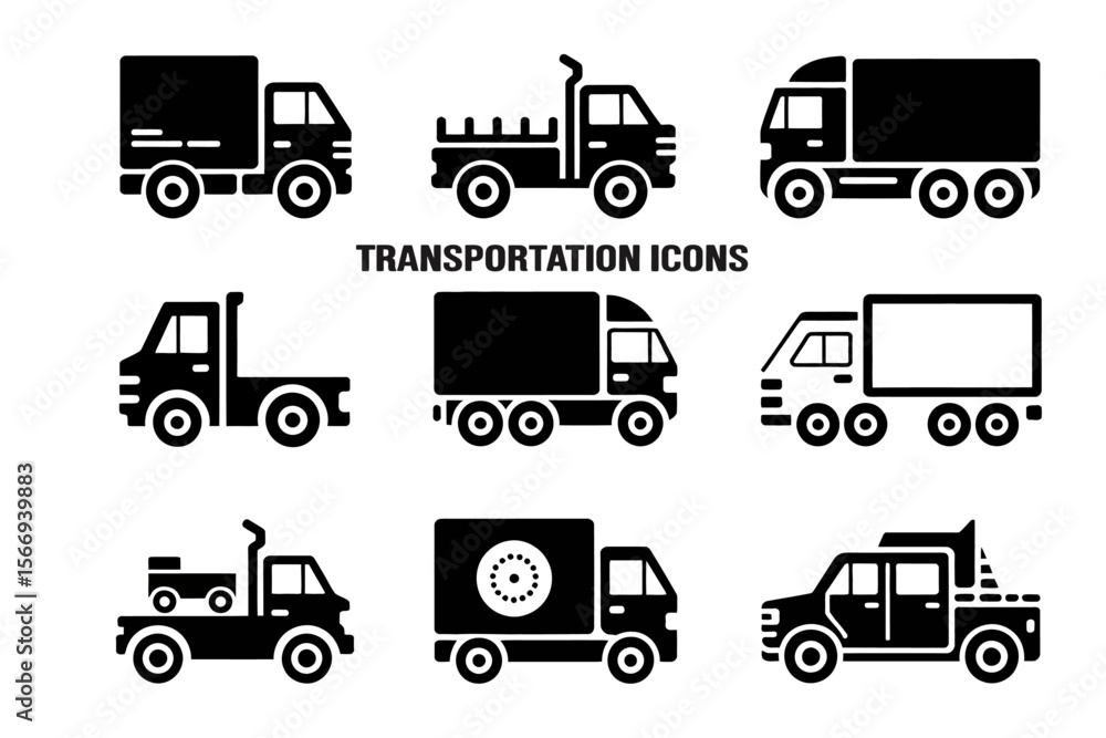 Black and white vector icons showing various forms of transportation like cars and bicycles on a white background Black and white vector icons showing various forms of transportation like cars and bicycles on a white background
