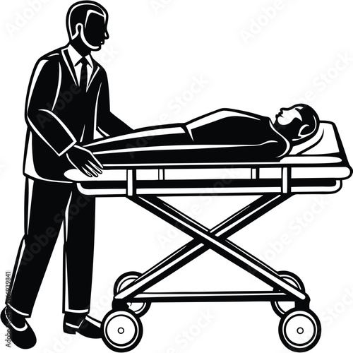 Funeral director with body on gurney deceased