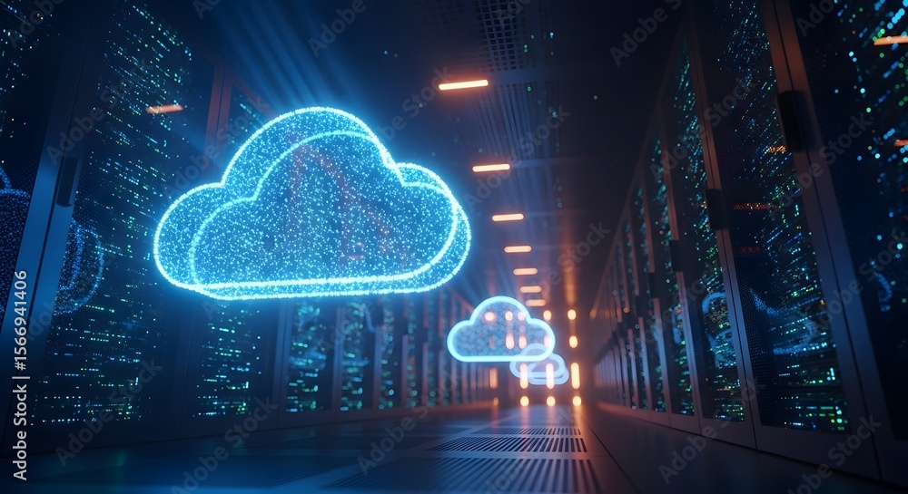 Cloud Computing Data Center Digital Illustration Cloud Computing Data Center Digital Illustration