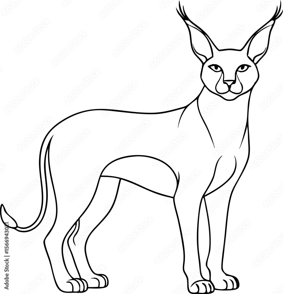 Obraz premium Stylized Caracal Illustration Vector in Artistic Line Art